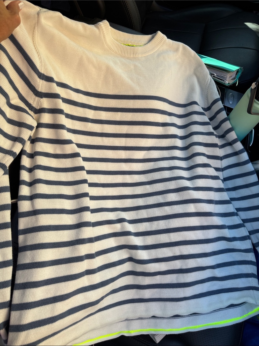 7 For All Mankind Mens XL white & grey  Striped cotton Sweater like new!